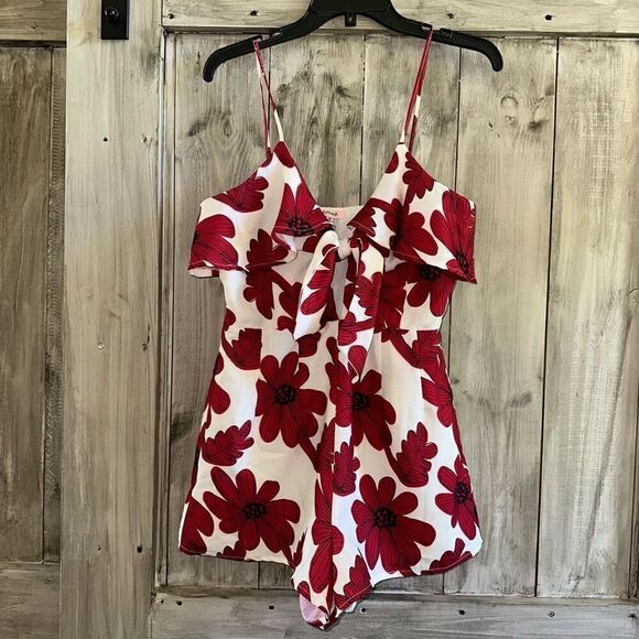Floral Red Flower Romper Ruffle - Picture 1 of 9